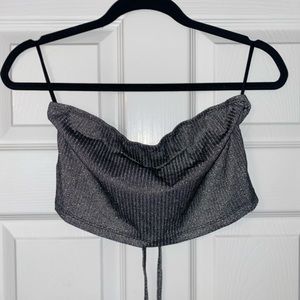 Sparkly grey tube top with tie back.